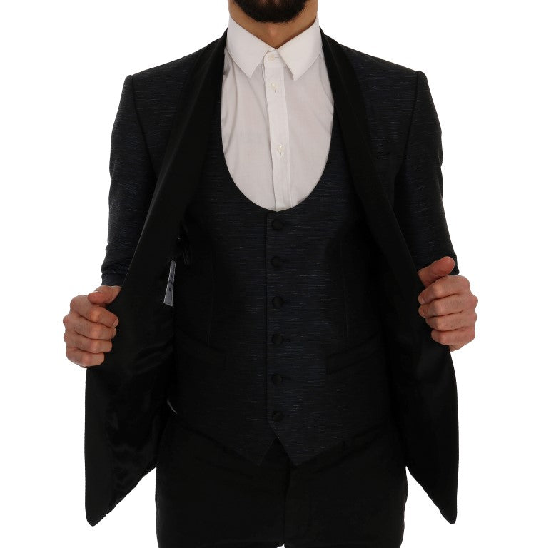 Elegant Blue & Black Slim Fit Suit Ensemble - ventzia