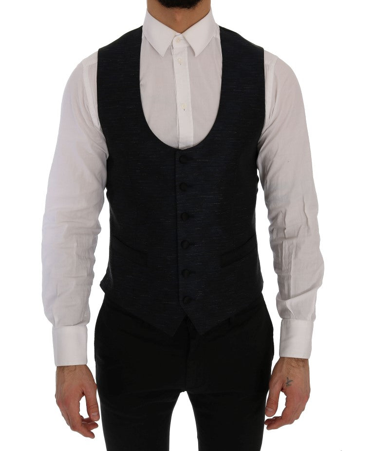 Elegant Blue & Black Slim Fit Suit Ensemble - ventzia