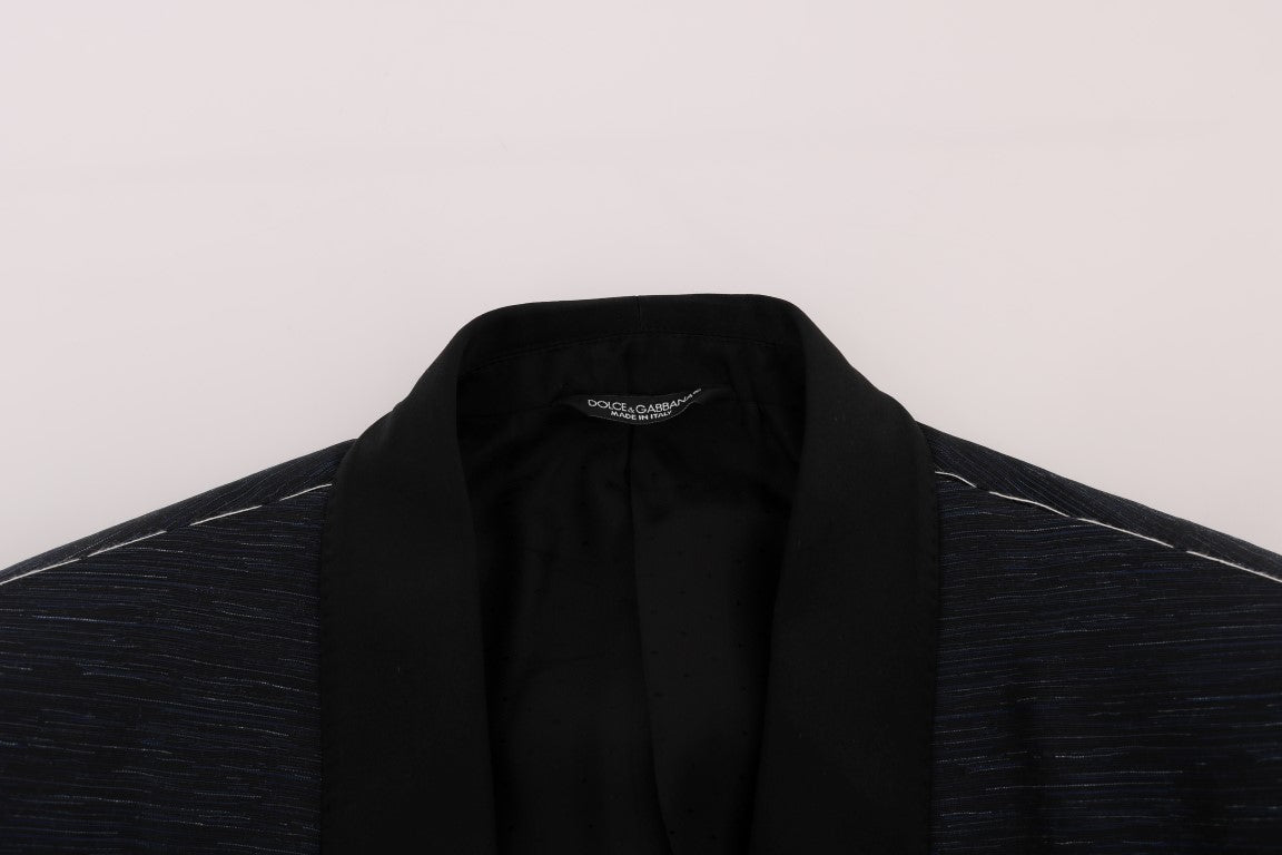 Elegant Blue & Black Slim Fit Suit Ensemble - ventzia