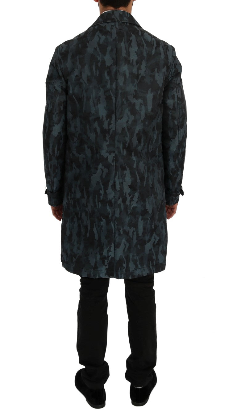 Blue Camouflage Trench Coat Elegance - ventzia