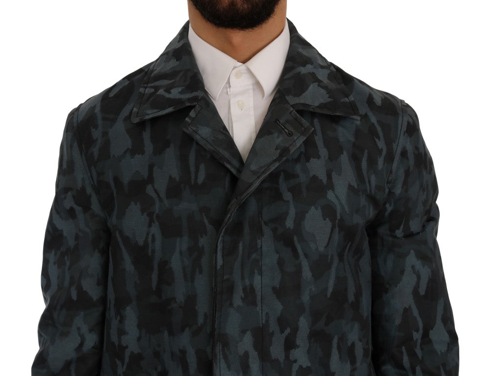 Blue Camouflage Trench Coat Elegance - ventzia