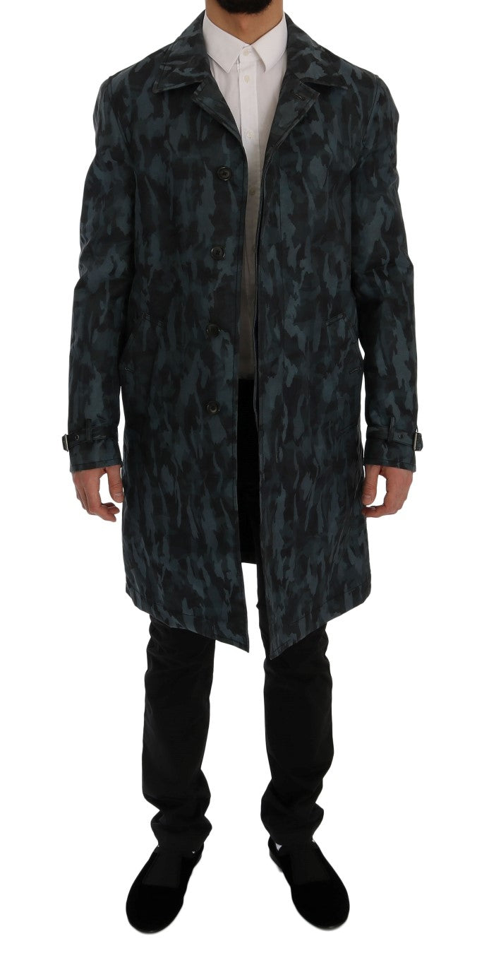 Blue Camouflage Trench Coat Elegance - ventzia