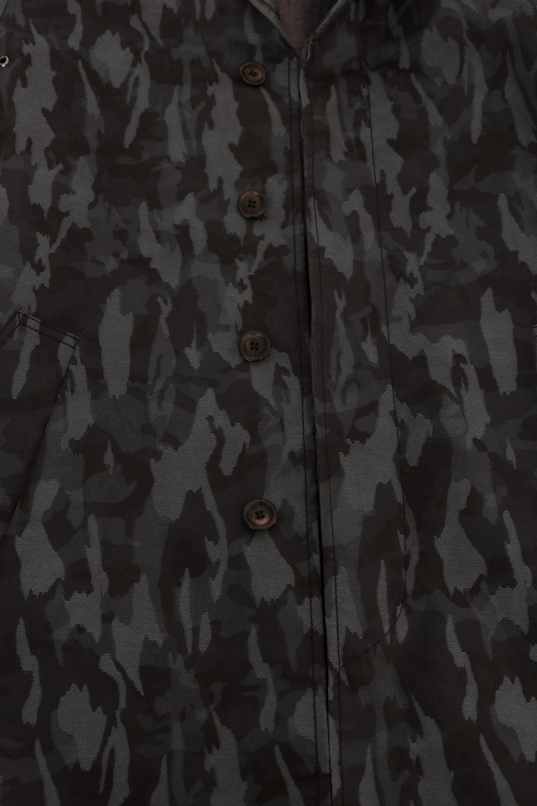 Blue Camouflage Trench Coat Elegance - ventzia
