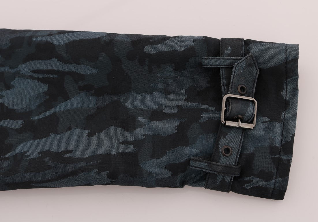 Blue Camouflage Trench Coat Elegance - ventzia