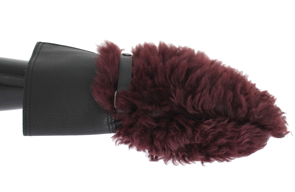 Elegant Black & Bordeaux Leather Gloves - ventzia