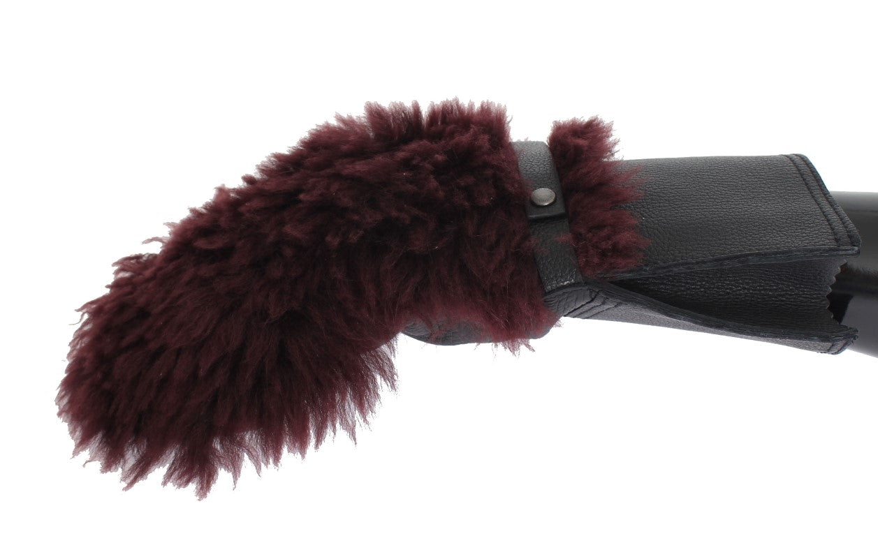 Elegant Black & Bordeaux Leather Gloves - ventzia