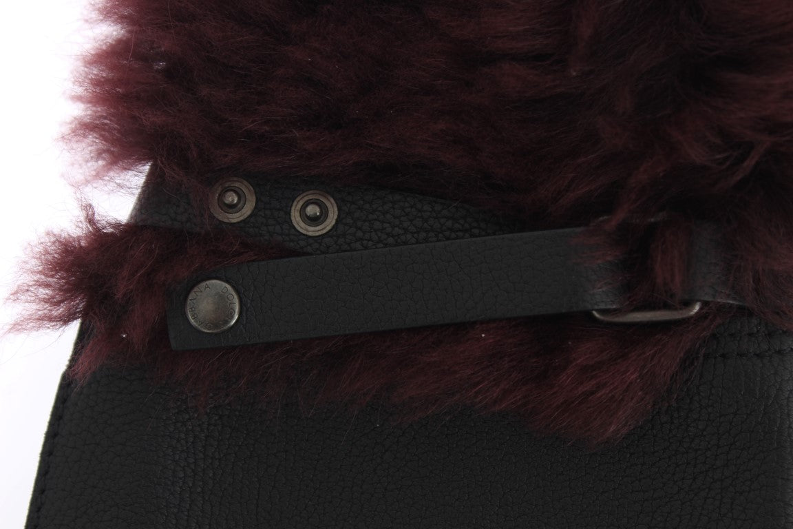 Elegant Black & Bordeaux Leather Gloves - ventzia