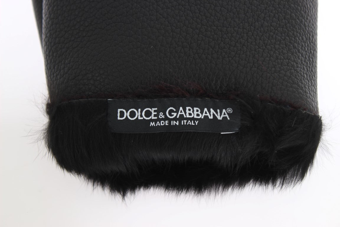 Elegant Black & Bordeaux Leather Gloves - ventzia