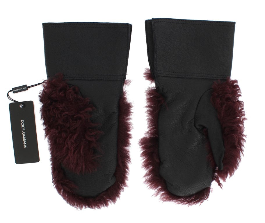 Elegant Black & Bordeaux Leather Gloves - ventzia