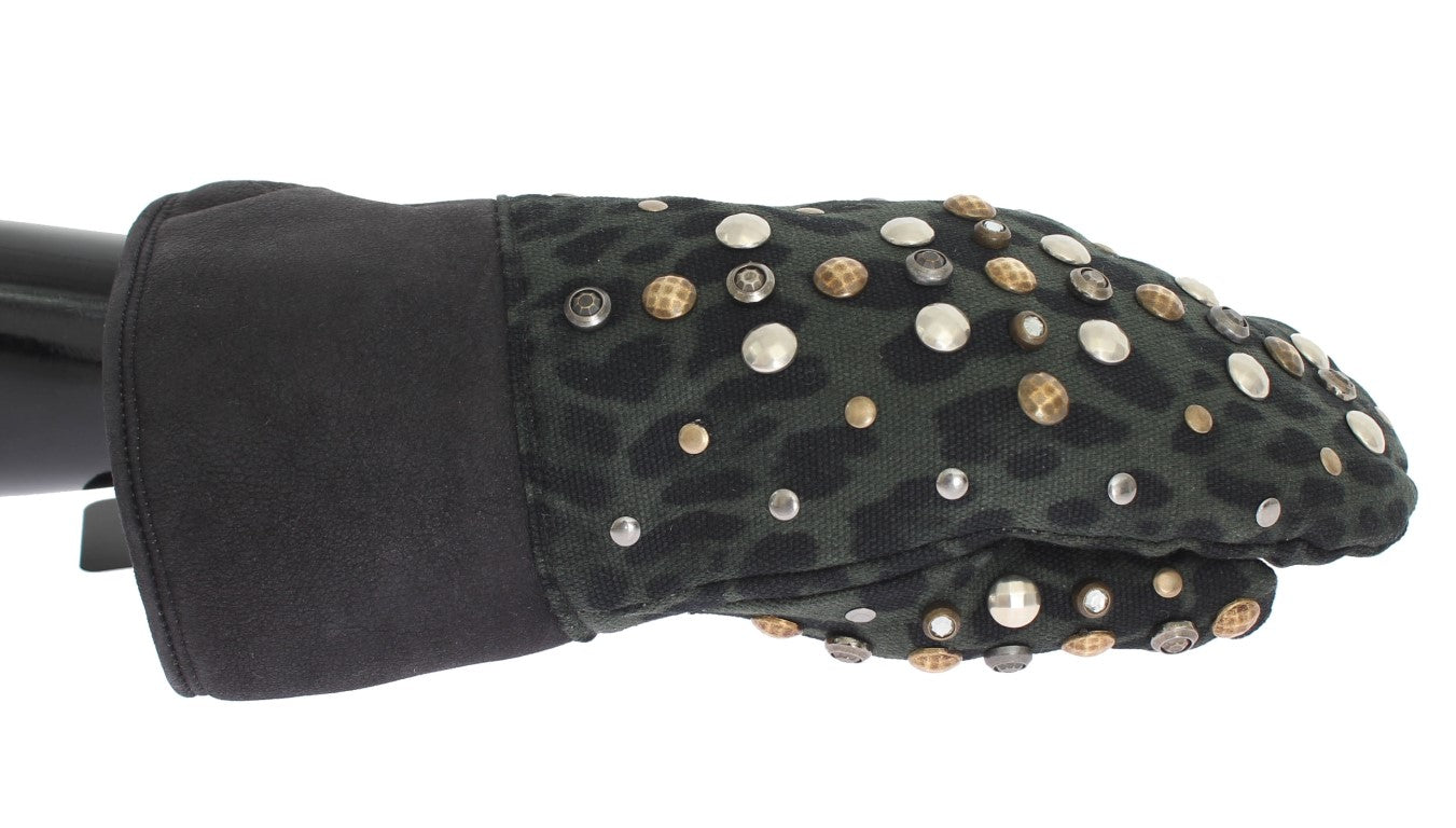 Elegant Studded Gray Wool Shearling Gloves - ventzia