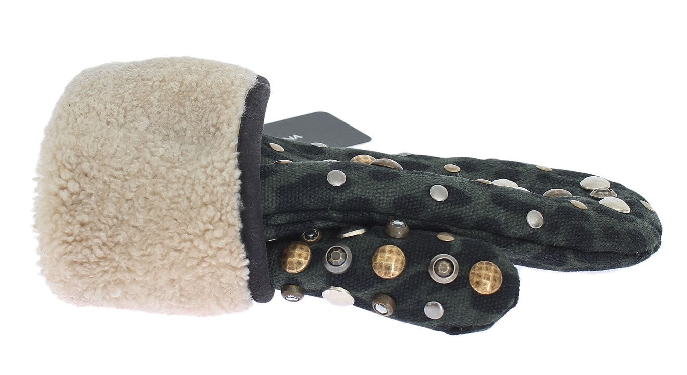 Elegant Studded Gray Wool Shearling Gloves - ventzia