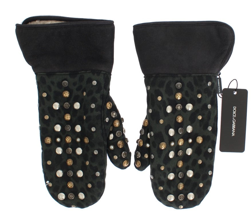 Elegant Studded Gray Wool Shearling Gloves - ventzia
