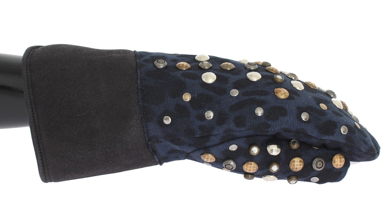 Chic Gray Wool & Shearling Gloves with Studded Details - ventzia