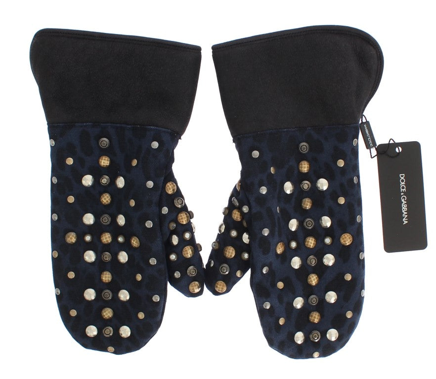 Chic Gray Wool & Shearling Gloves with Studded Details - ventzia