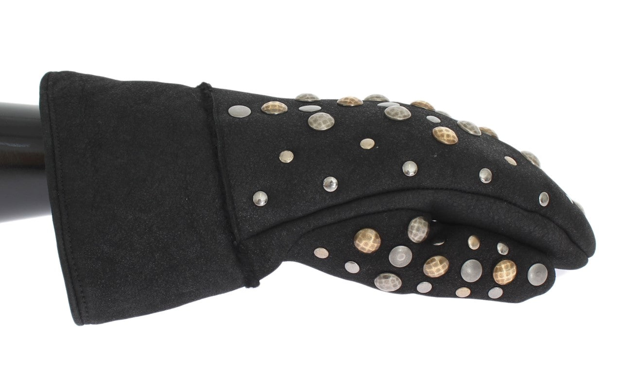 Elegant Studded Gray Wool Gloves - ventzia