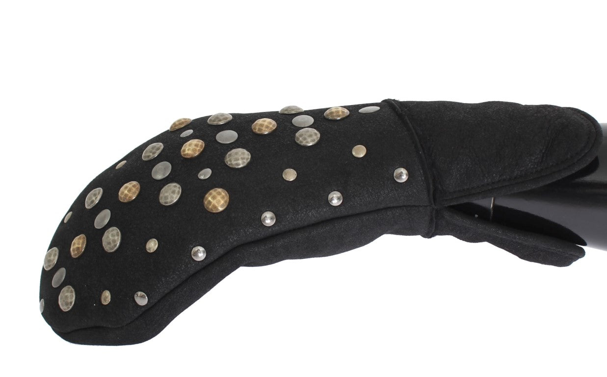 Elegant Studded Gray Wool Gloves - ventzia