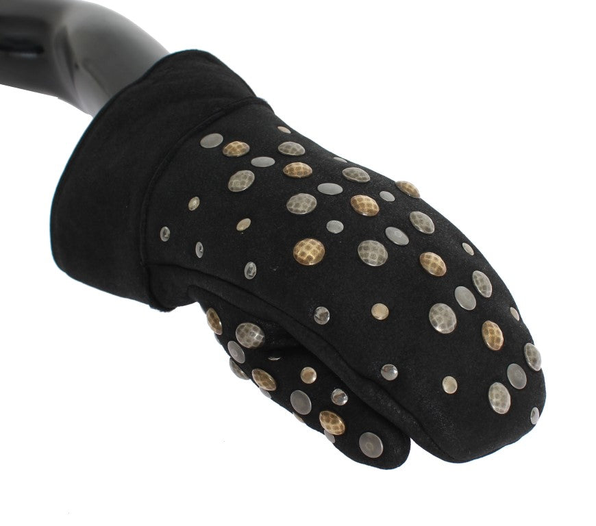 Elegant Studded Gray Wool Gloves - ventzia