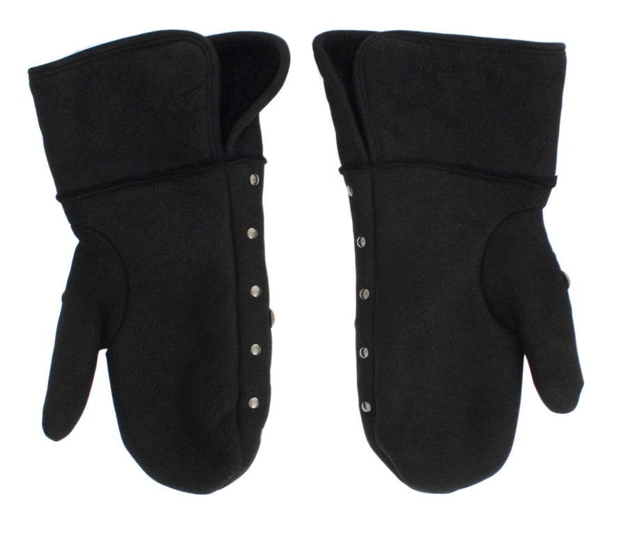 Elegant Studded Gray Wool Gloves - ventzia