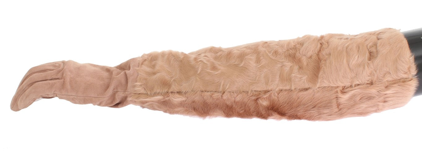 Elegant Beige Suede Elbow-Length Gloves - ventzia