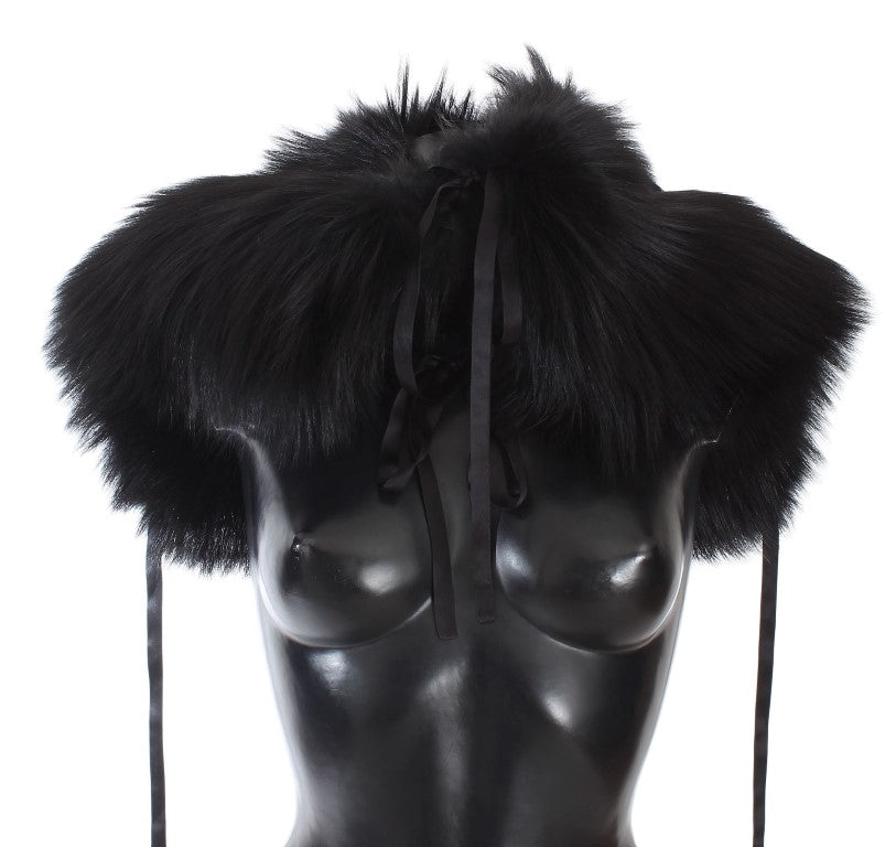 Elegant Black Fox Fur Silk Shoulder Wrap - ventzia