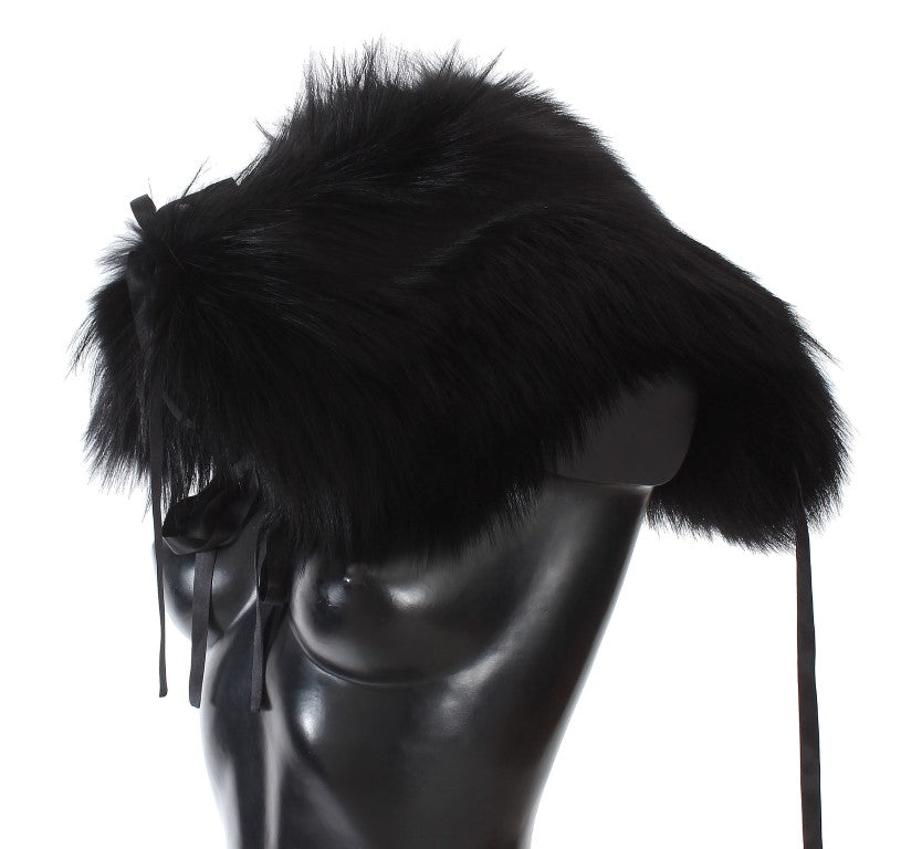 Elegant Black Fox Fur Silk Shoulder Wrap - ventzia
