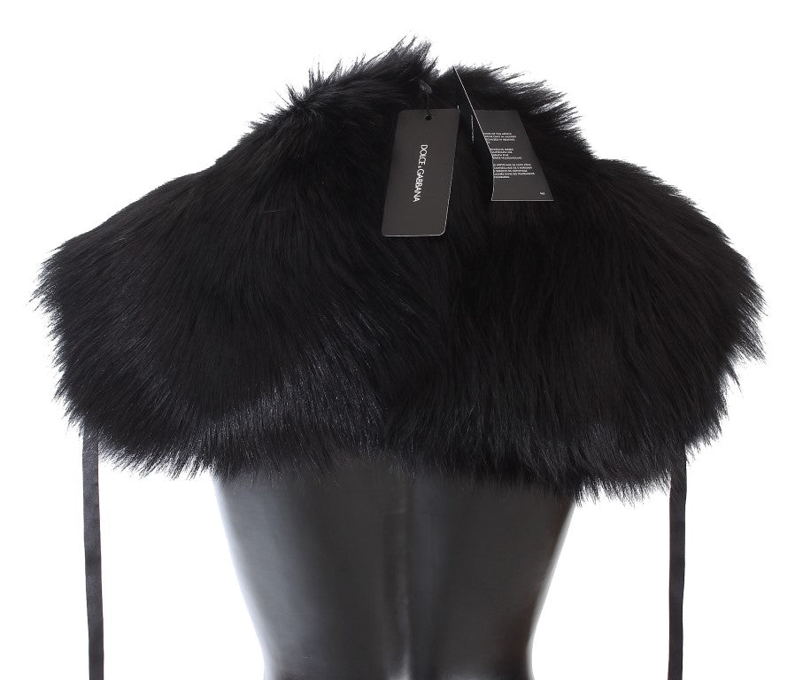 Elegant Black Fox Fur Silk Shoulder Wrap - ventzia