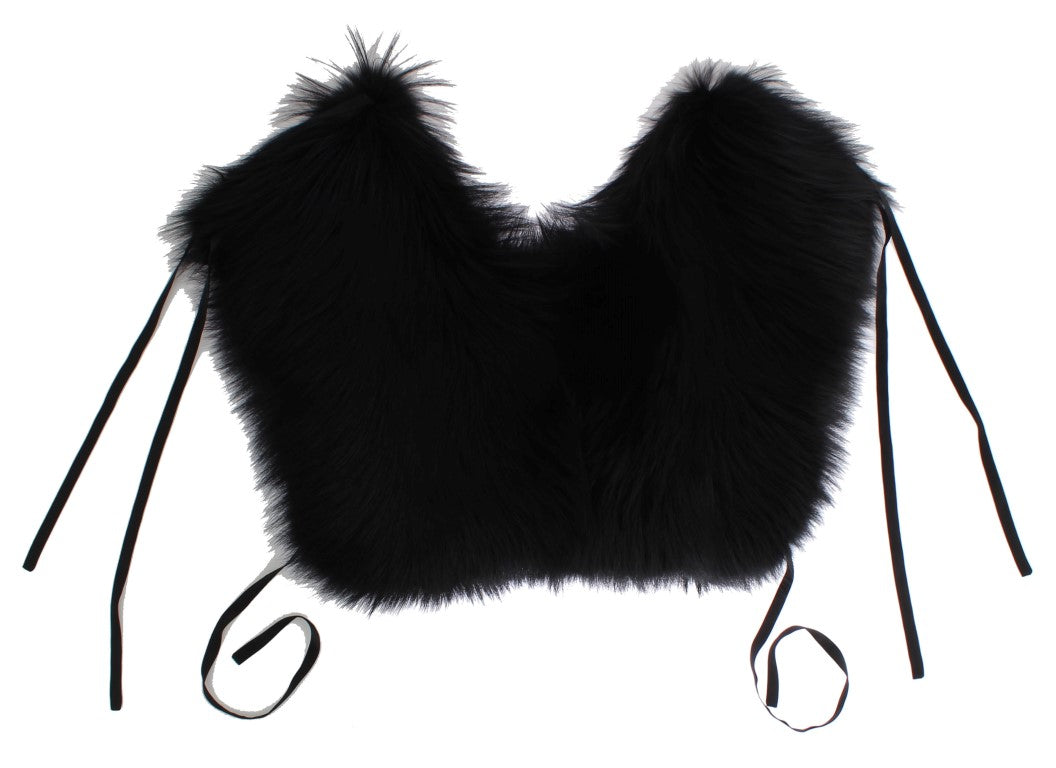 Elegant Black Fox Fur Silk Shoulder Wrap - ventzia