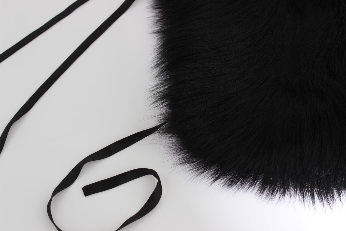 Elegant Black Fox Fur Silk Shoulder Wrap - ventzia