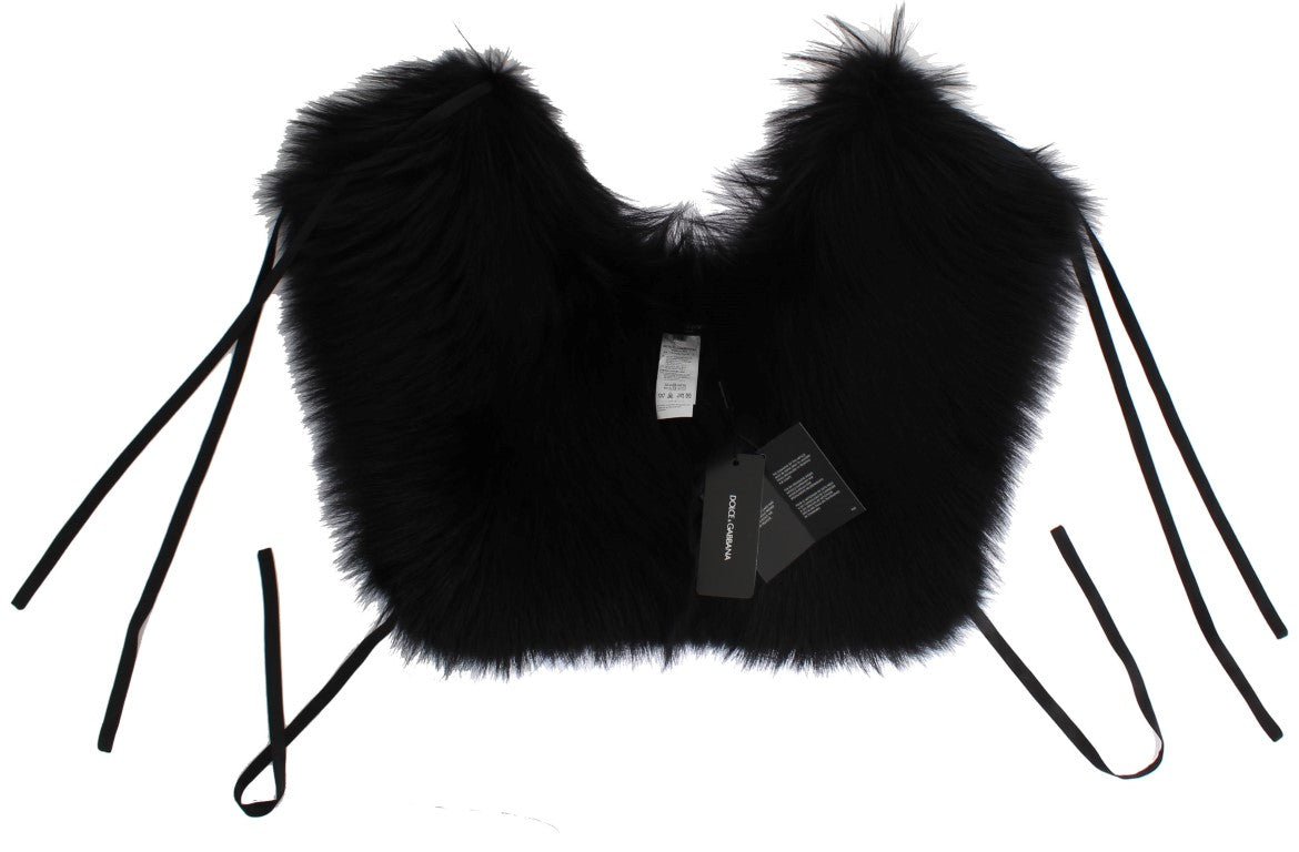 Elegant Black Fox Fur Silk Shoulder Wrap - ventzia