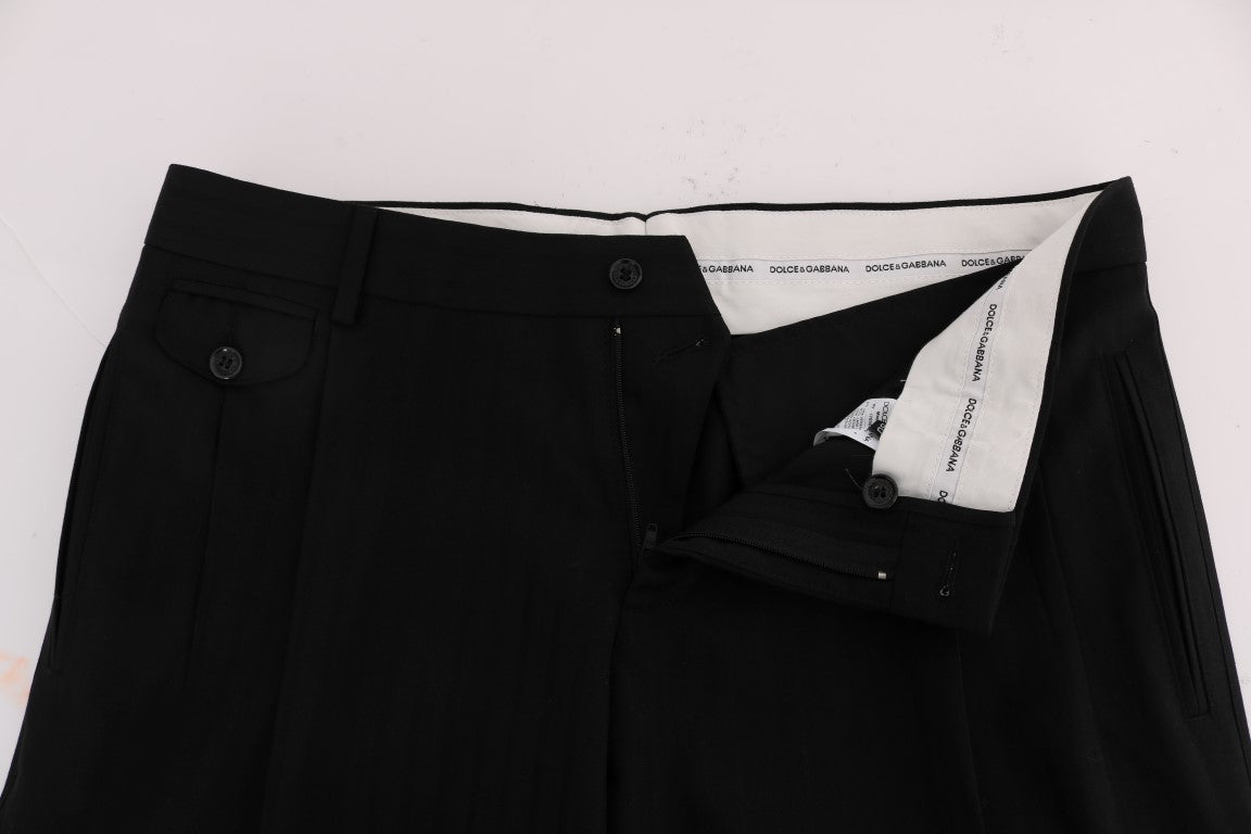 Elegant Black Striped Straight Fit Dress Pants - ventzia