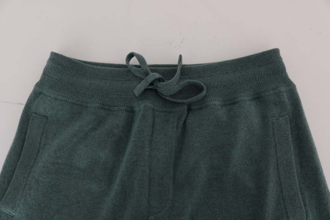 Elegant Green Cashmere Sport Pants - ventzia
