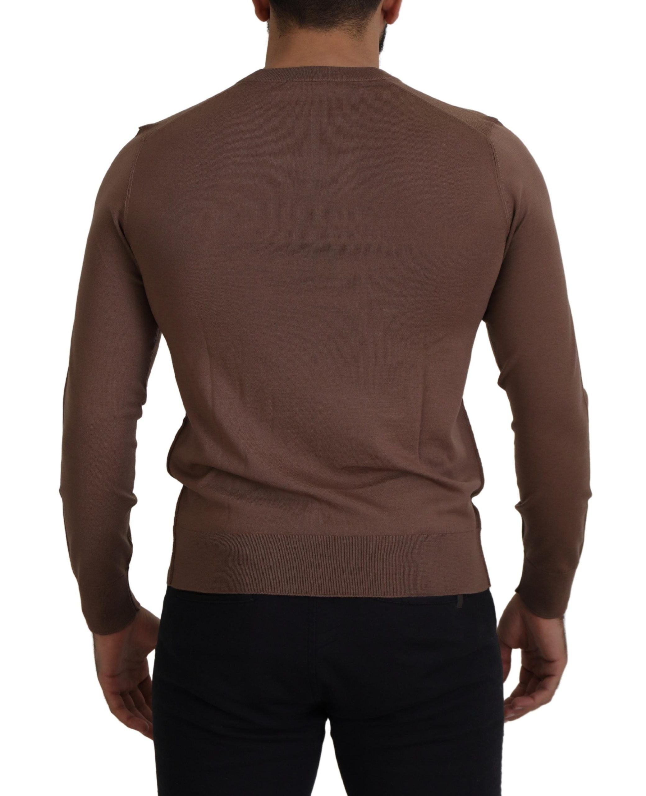 Brown Wool Men V-neck Pullover Sweater - ventzia