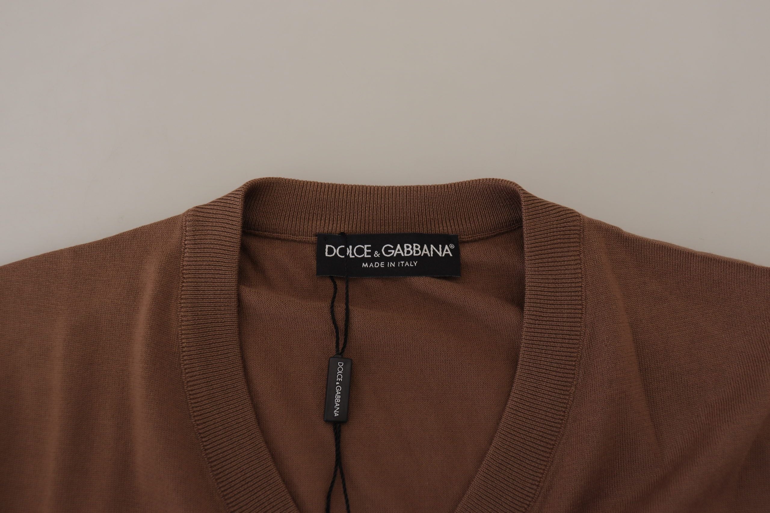 Brown Wool Men V-neck Pullover Sweater - ventzia
