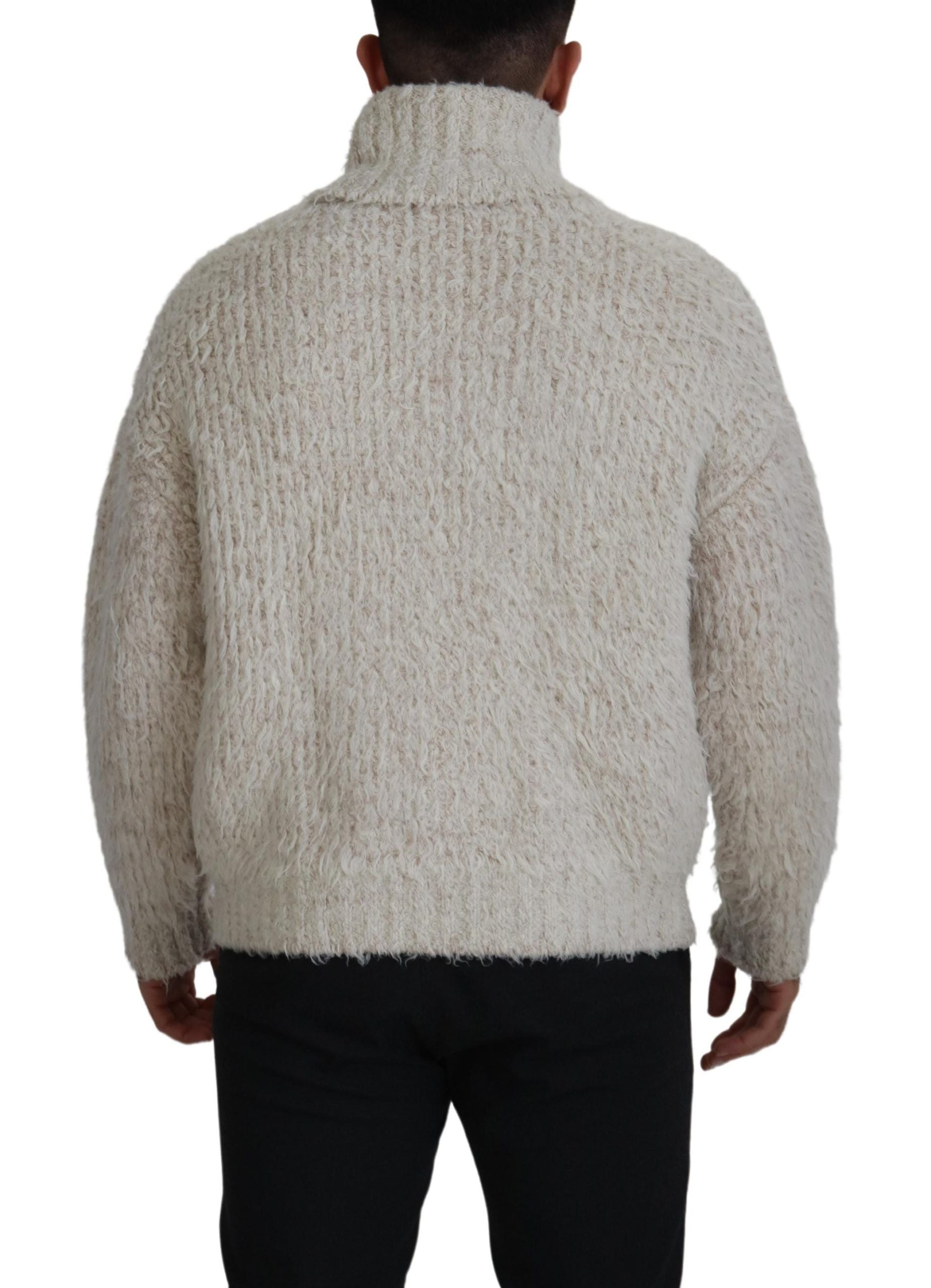 Cream Wool Knit Turtleneck Pullover Sweater - ventzia