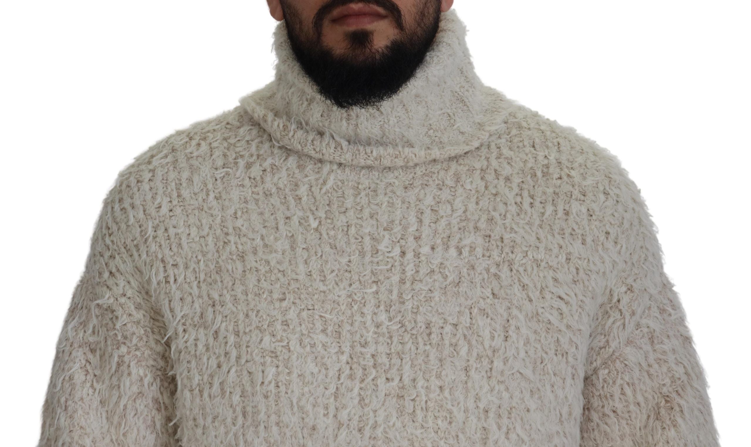 Cream Wool Knit Turtleneck Pullover Sweater - ventzia