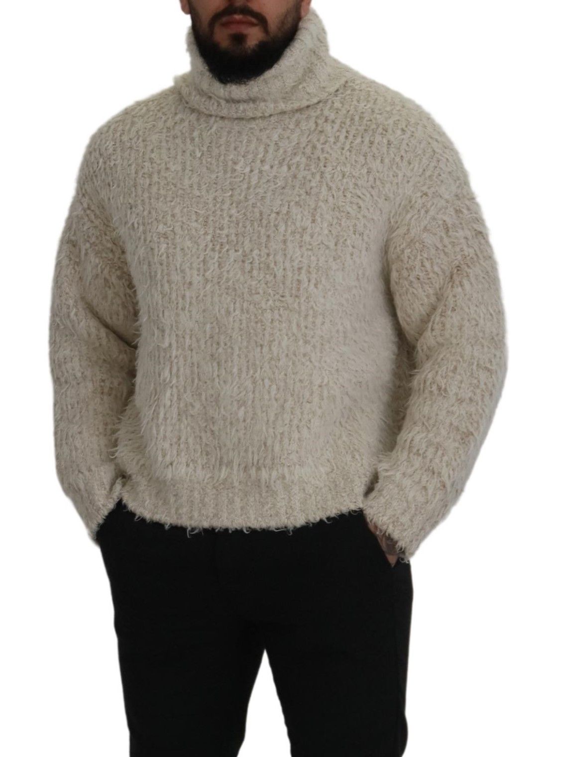 Cream Wool Knit Turtleneck Pullover Sweater - ventzia