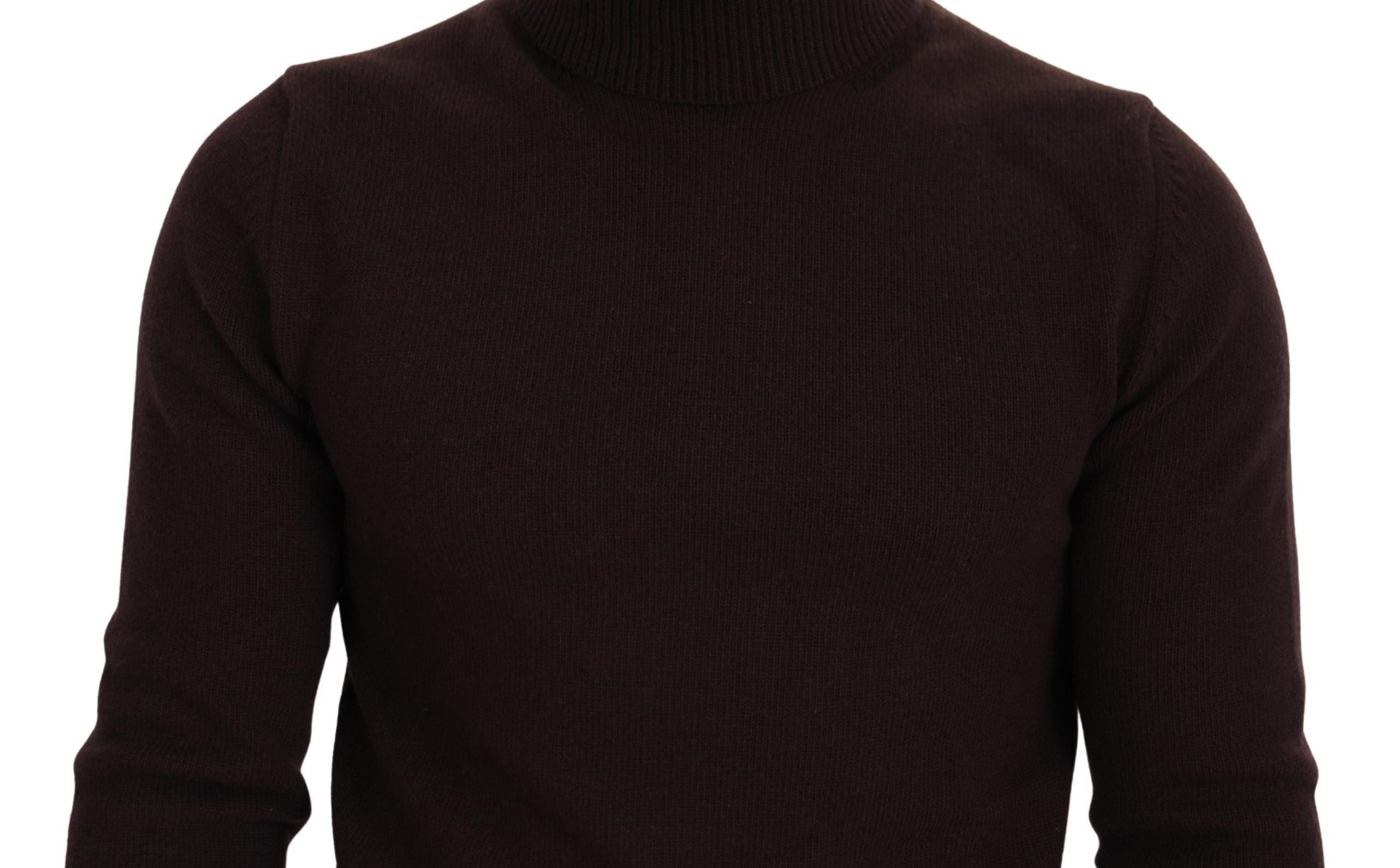 Brown Wool Turtle Neck Pullover Sweater - ventzia