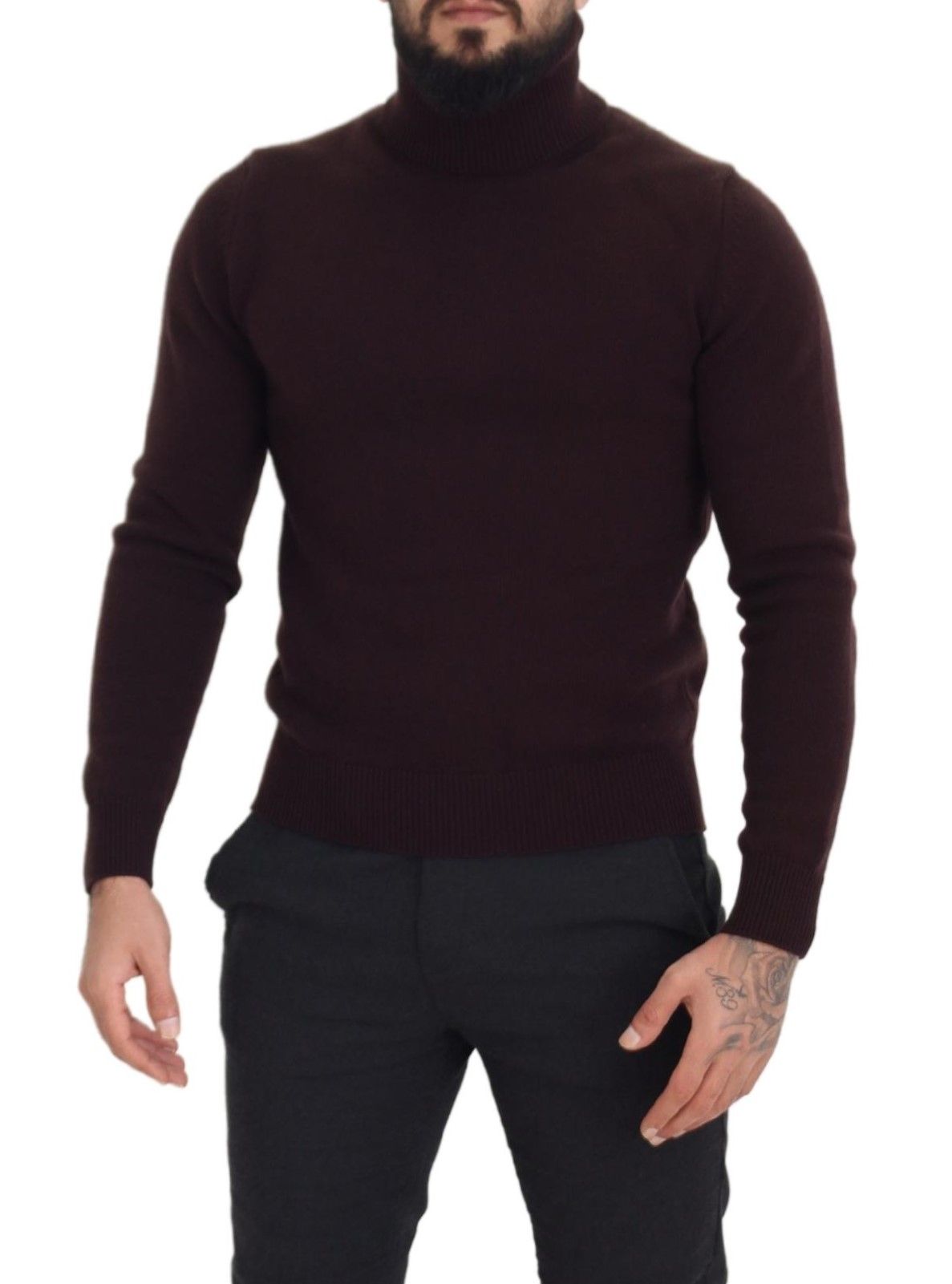 Brown Wool Turtle Neck Pullover Sweater - ventzia