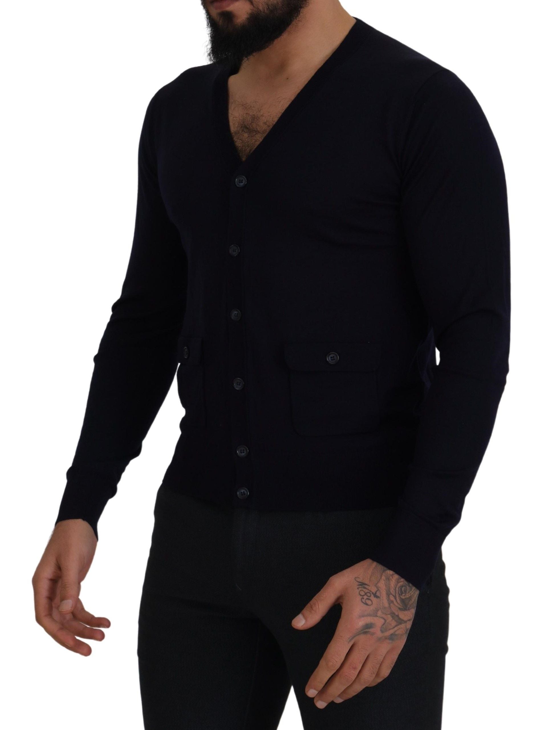 Blue Wool STAFF Down Cardigan Sweater - ventzia