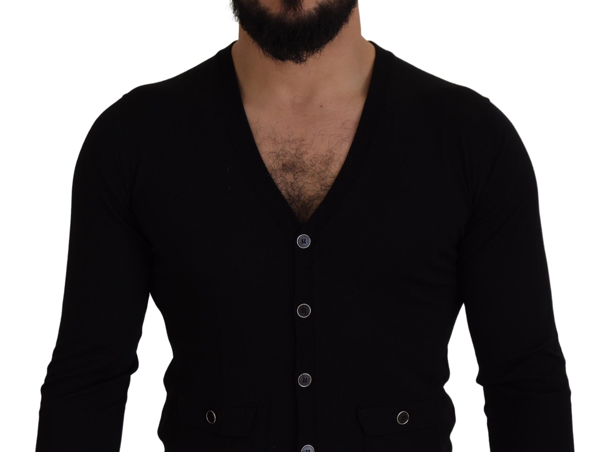 Black Wool Button Down Cardigan Sweater - ventzia