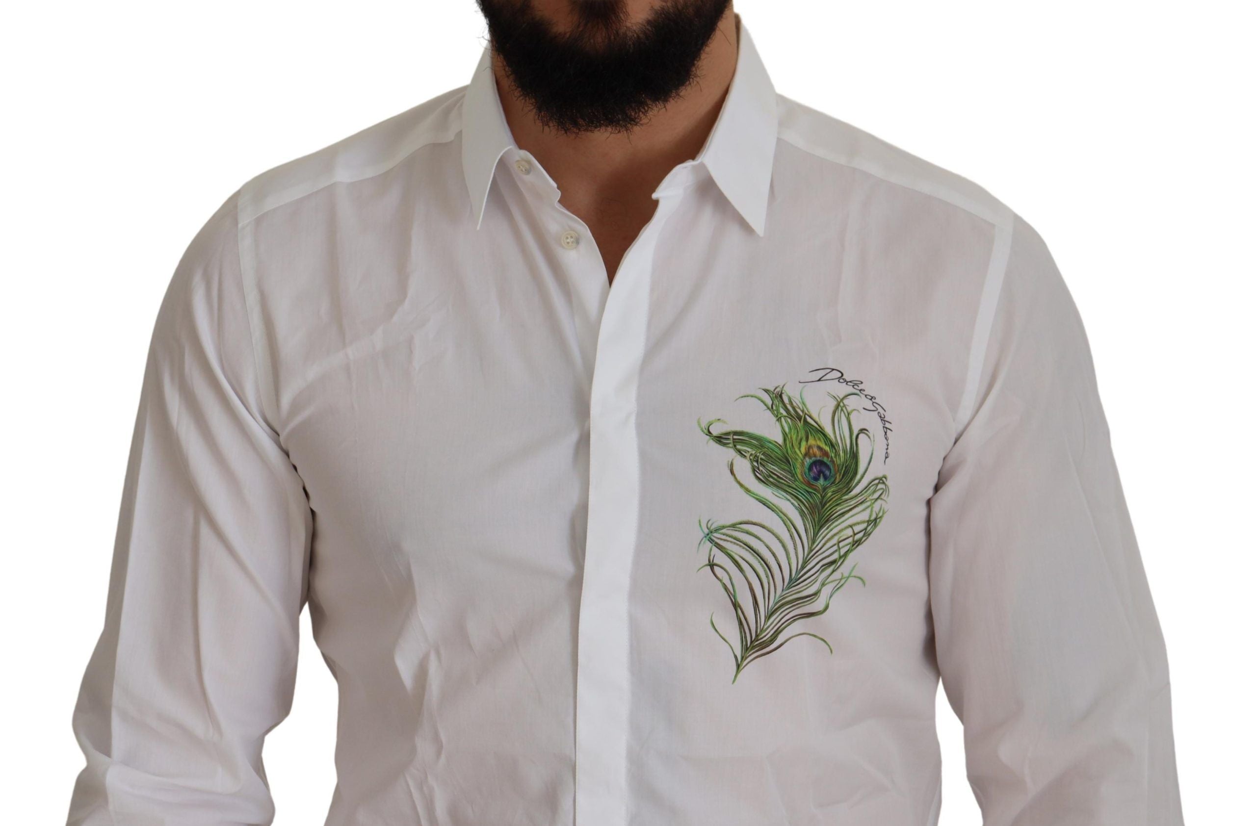 White Cotton Peacock Feather Formal GOLD Shirt - ventzia