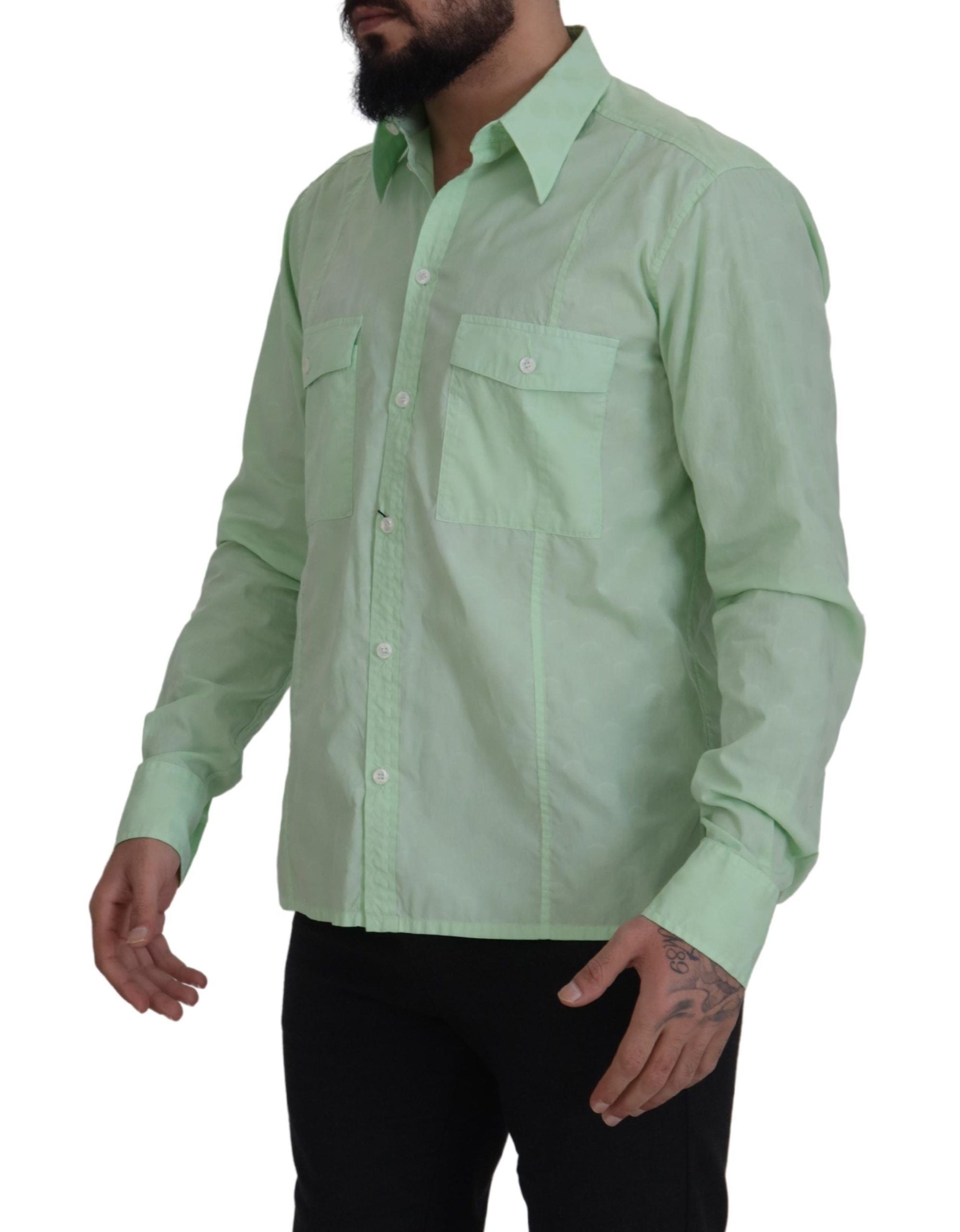 Mint Green Long Sleeves Button Down Shirt - ventzia