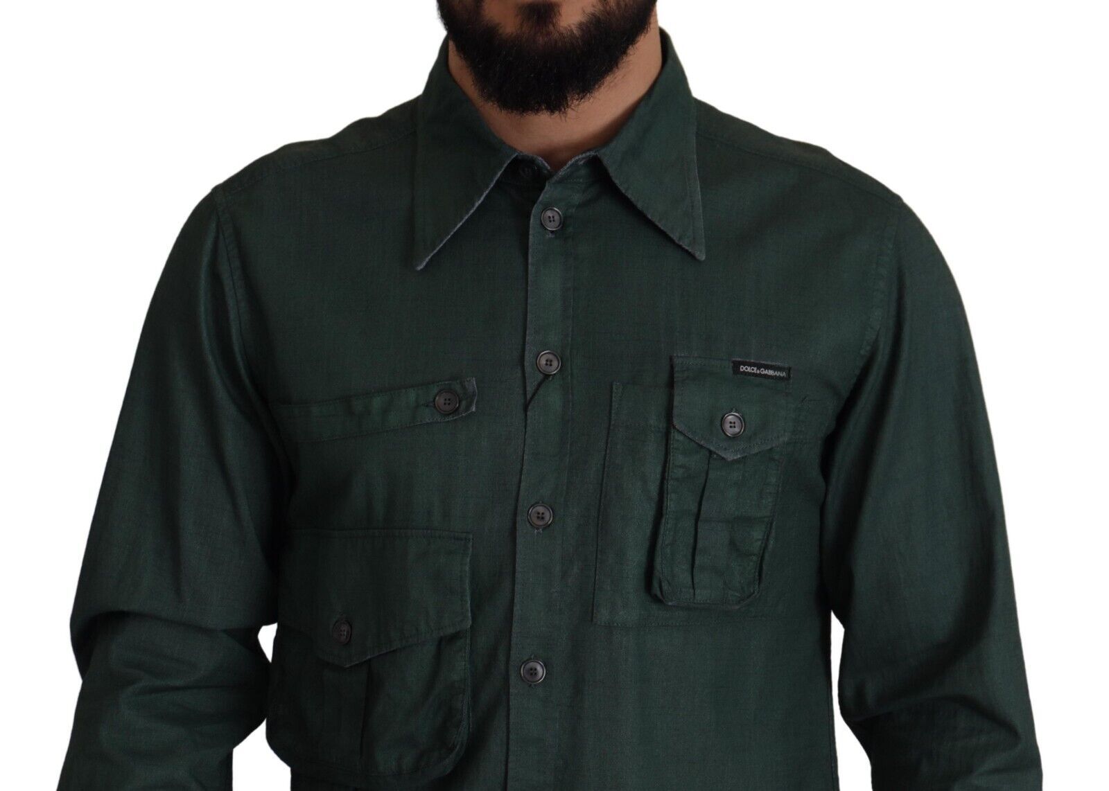 Dark Green Button Down Long Sleeves Shirt - ventzia