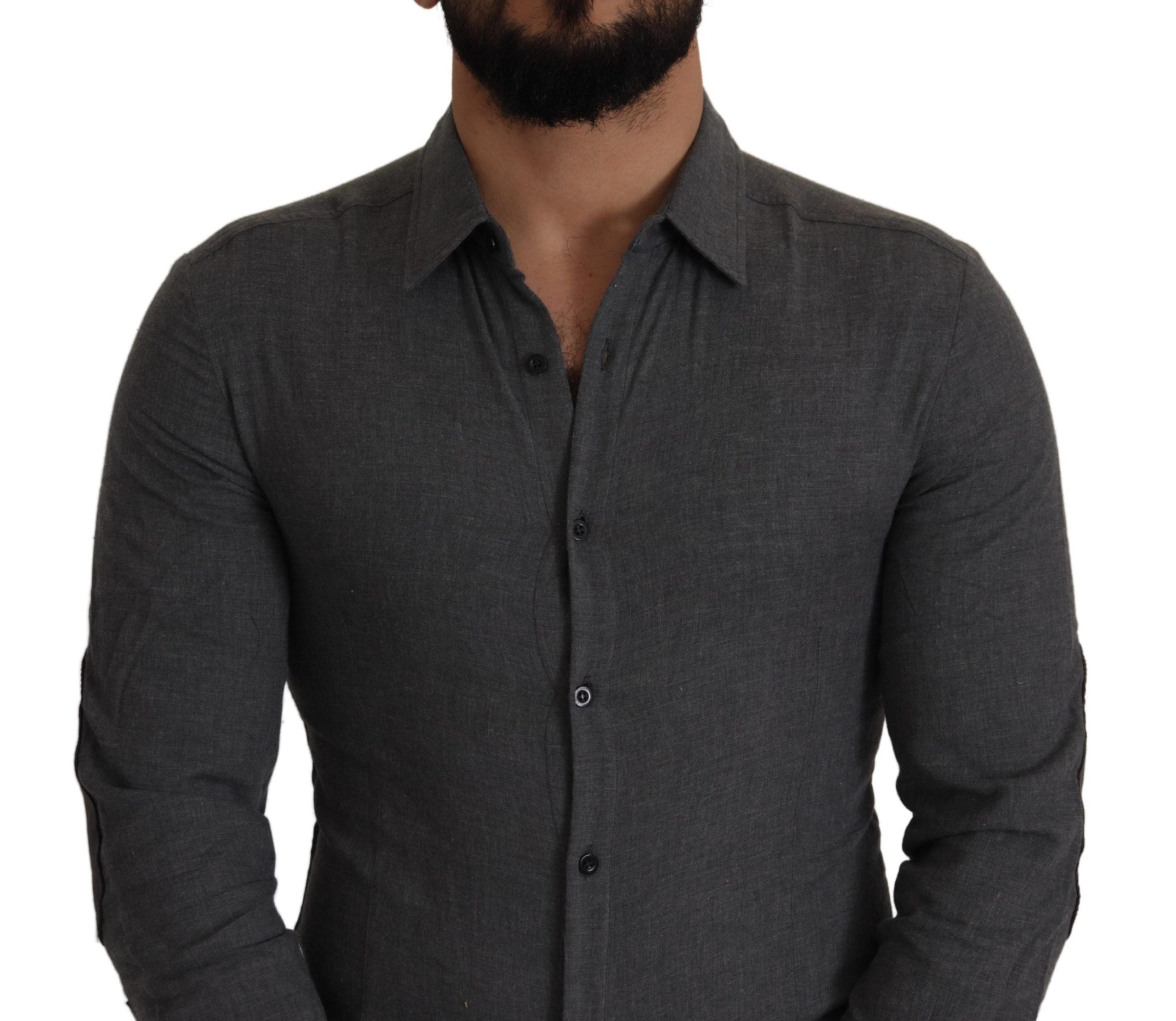 Dark Gray Cotton Casual Mens Shirt - ventzia