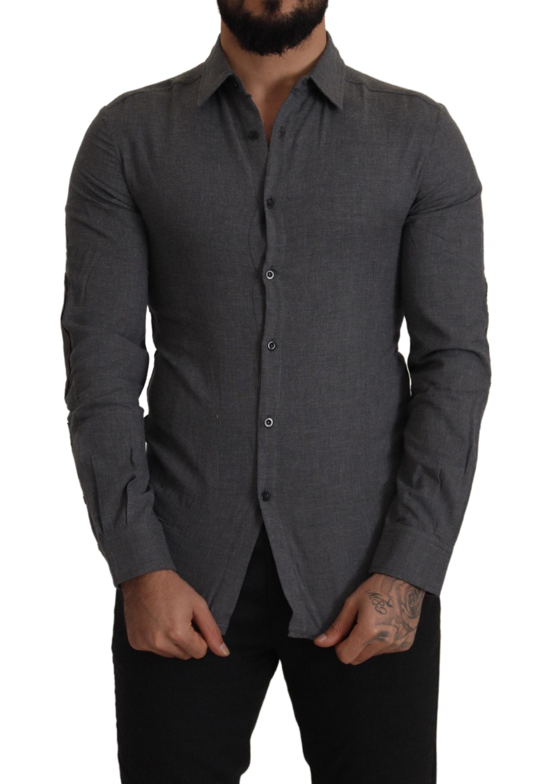 Dark Gray Cotton Casual Mens Shirt - ventzia