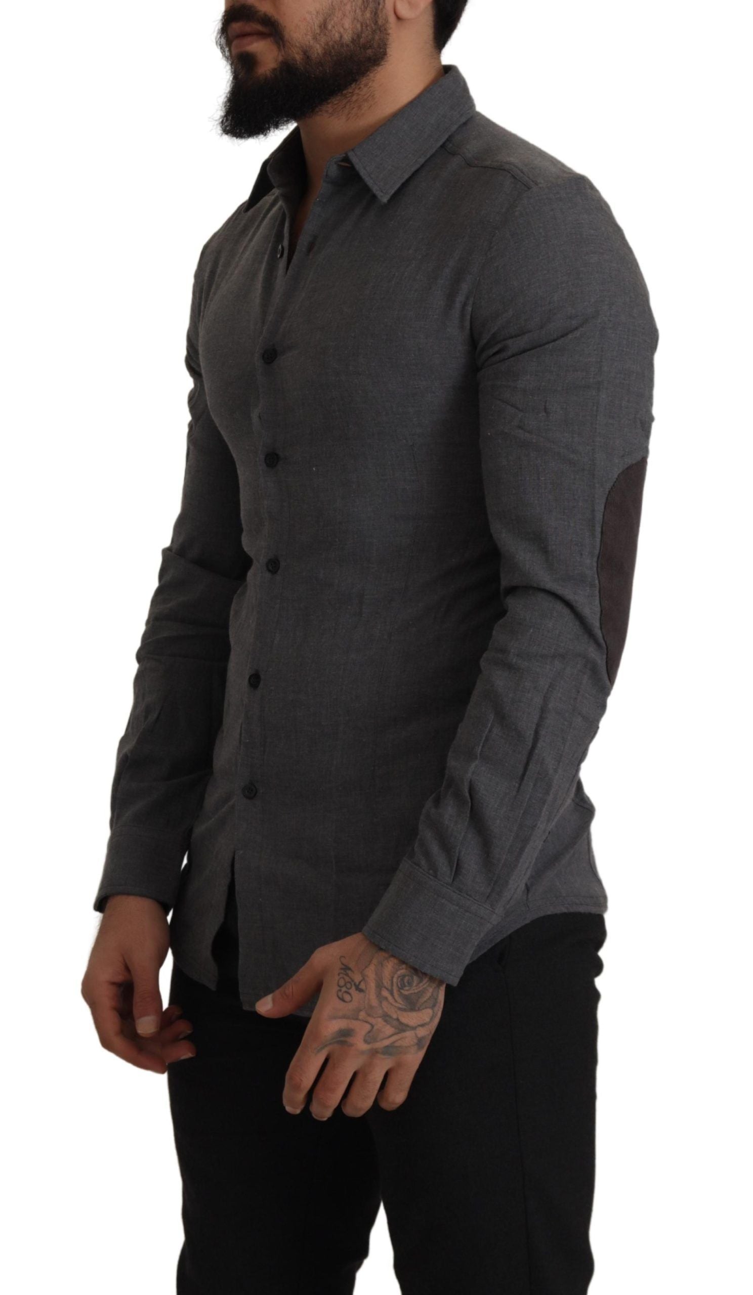 Dark Gray Cotton Casual Mens Shirt - ventzia