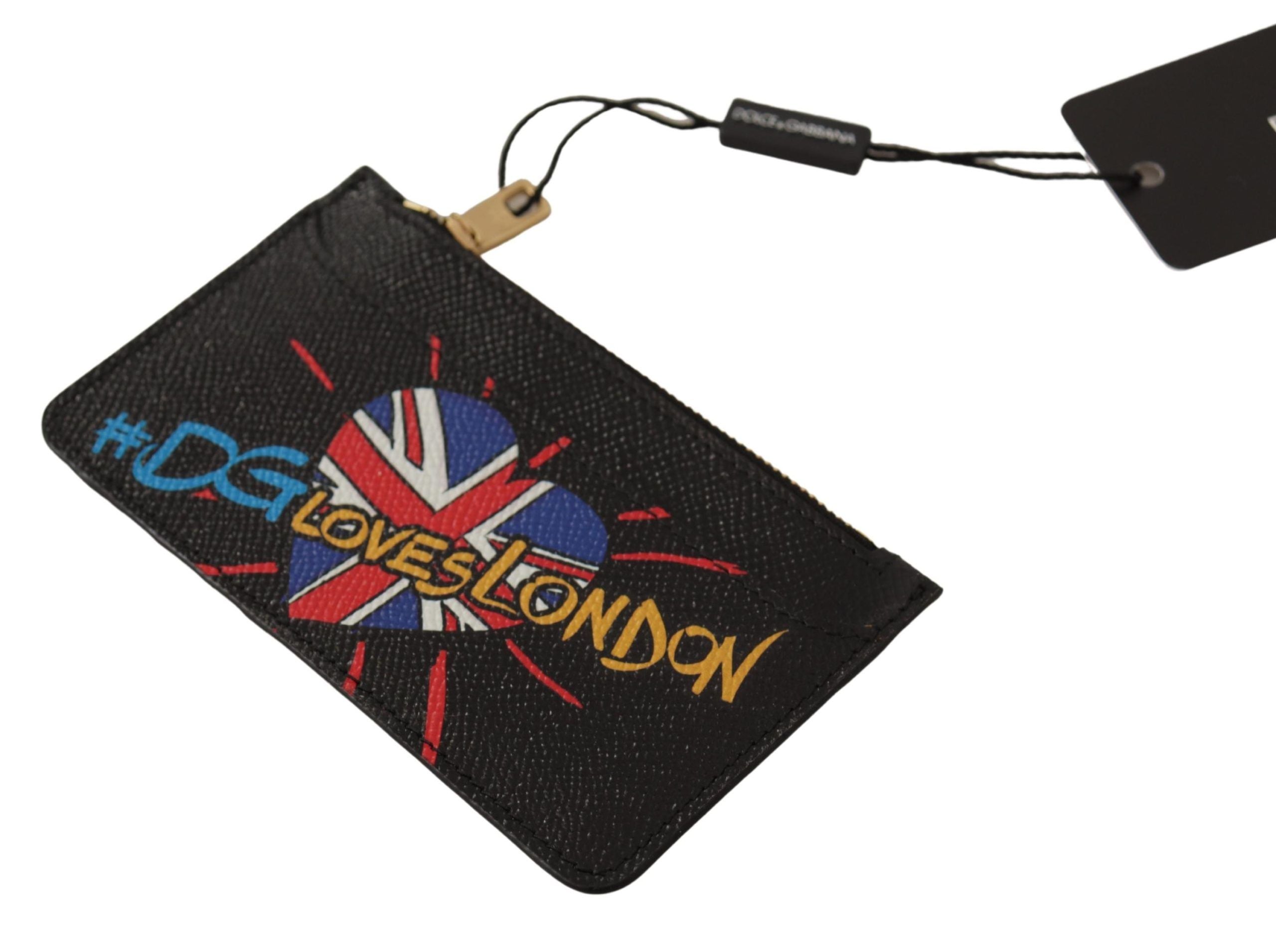 Black Leather #DGLovesLondon Women Cardholder Coin Case Wallet - ventzia
