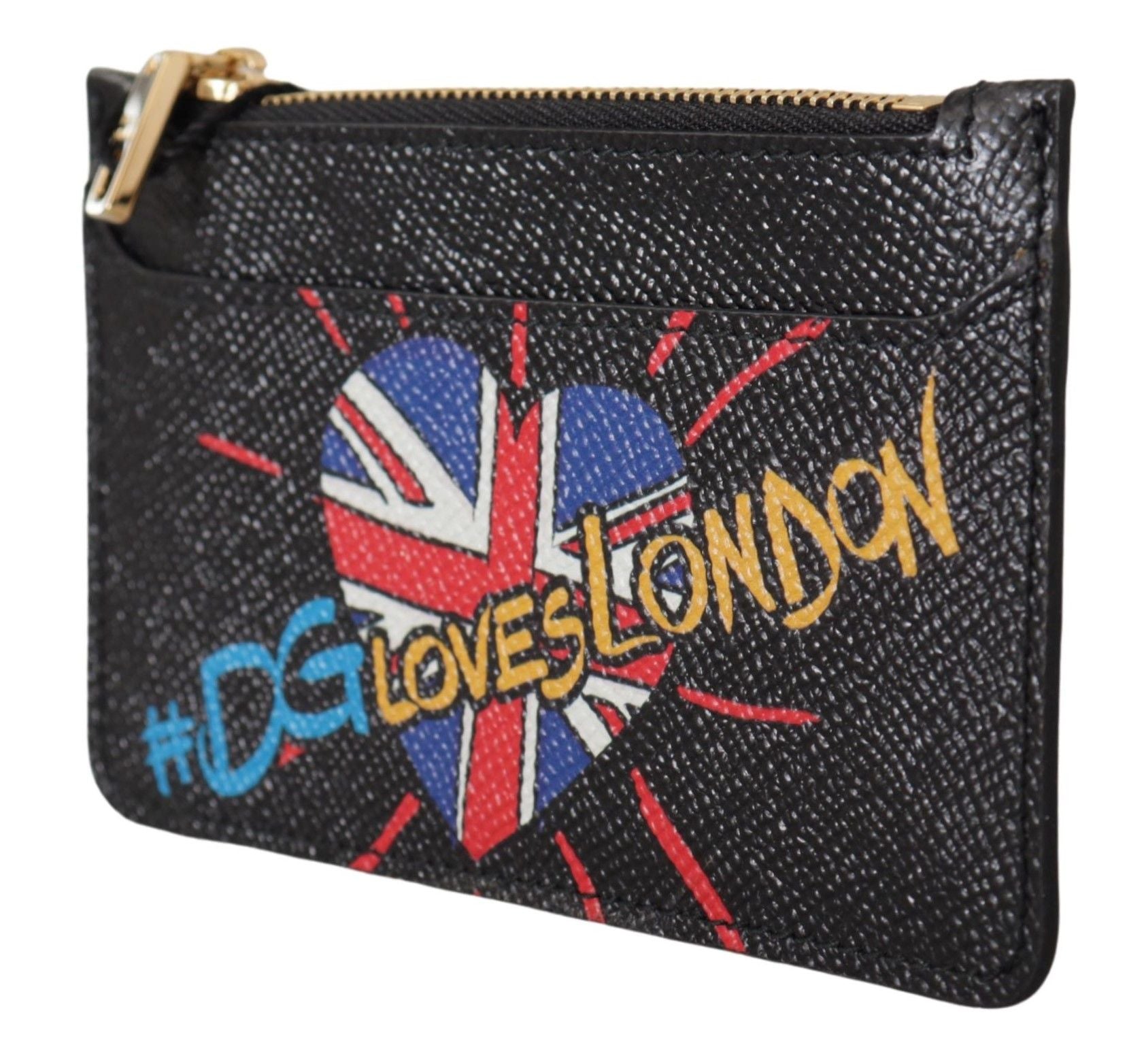 Black Leather #DGLovesLondon Women Cardholder Coin Case Wallet - ventzia