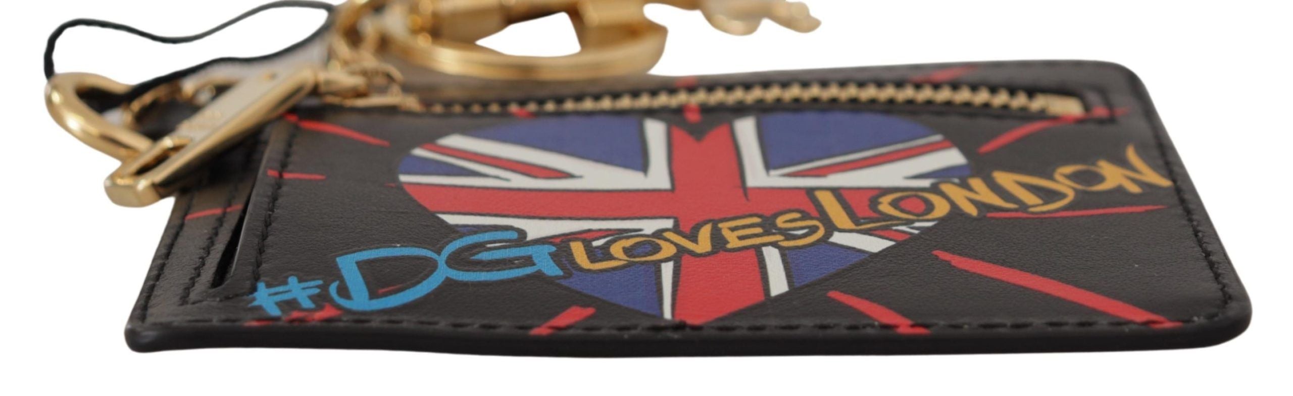 Black Leather #DGLovesLondon Keyring Cardholder Coin Case - ventzia