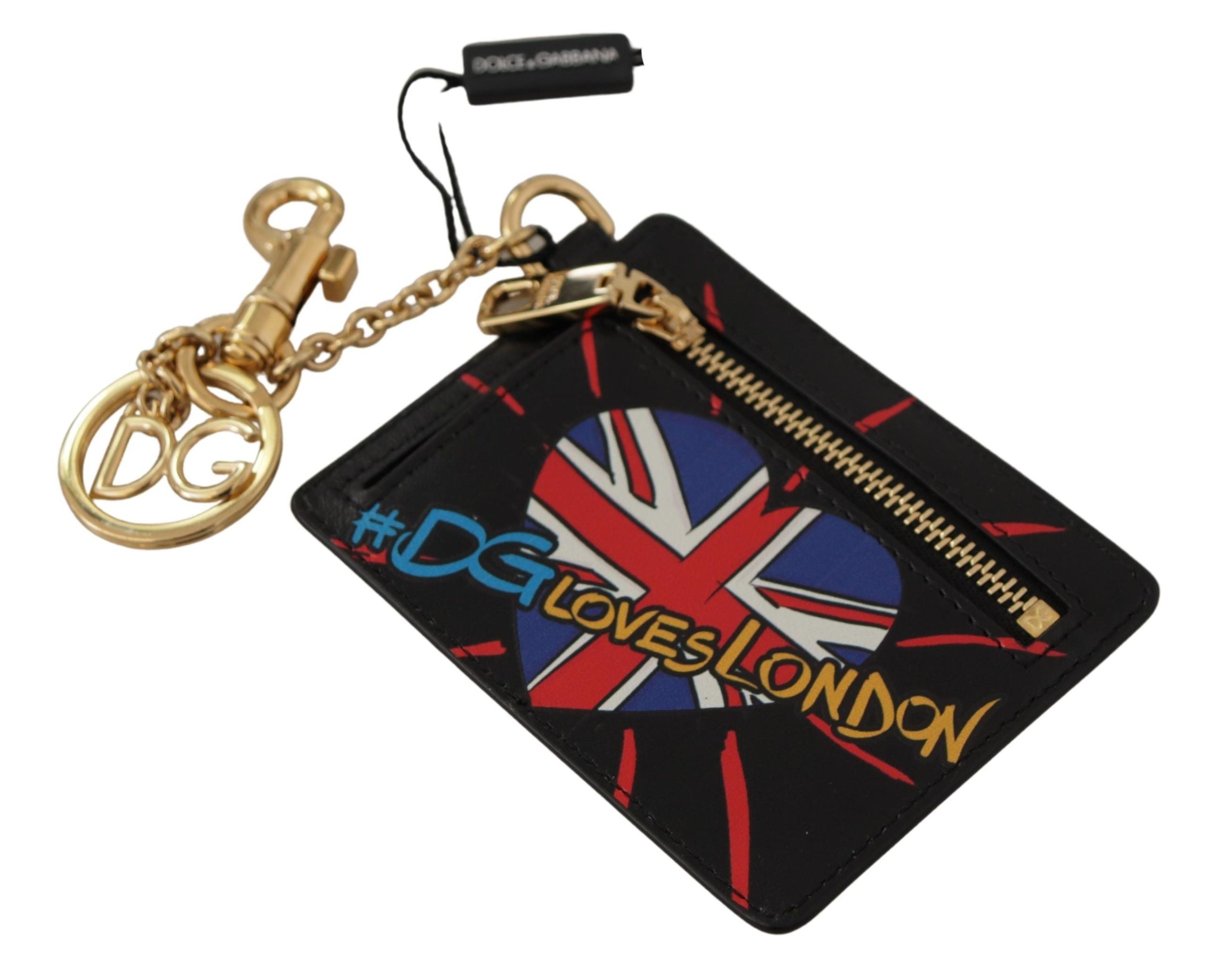 Black Leather #DGLovesLondon Keyring Cardholder Coin Case - ventzia